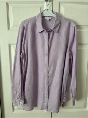 J. Jill Lavender Button-Up Womens Linen Dress Shirt
